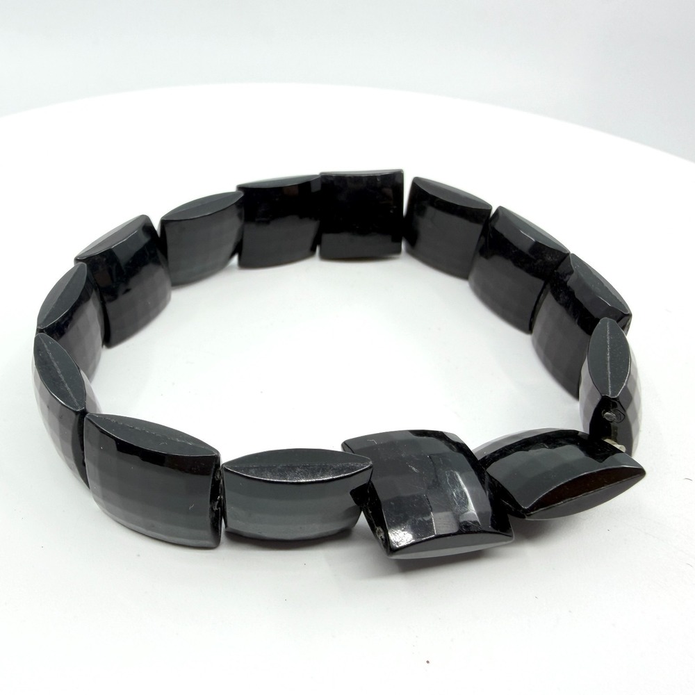 Chunky Onyx Stretch Bracelet - Black Boho Layering Jewelry